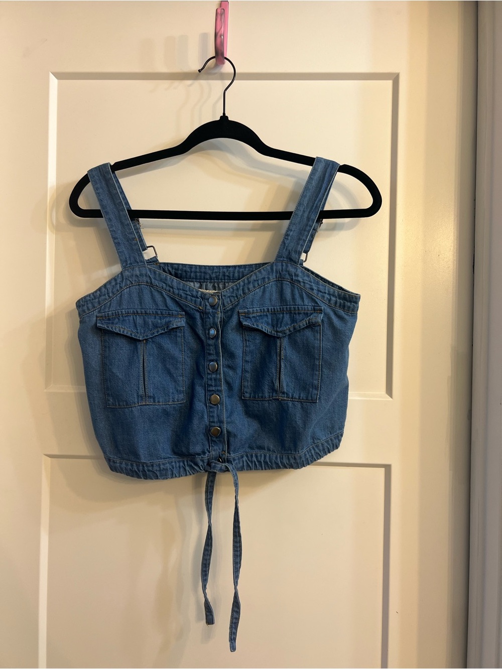 We the Free Light Blue Denim Crop Tank Top Front Flap Pockets